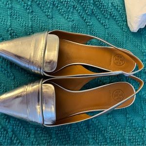Tory Burch silver sling backs with box size 10